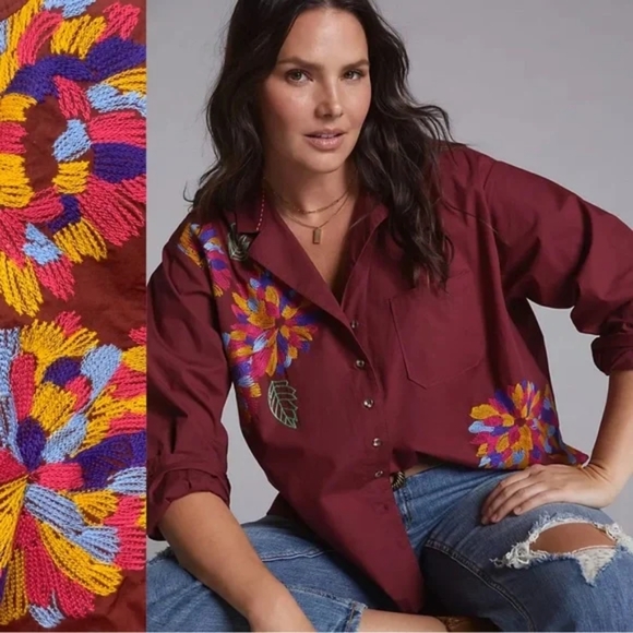 NWT, Anthropologie Maeve Wine/Bordeaux Embroidered Top - Picture 13 of 15